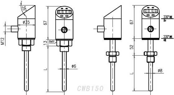 CWB150數顯溫度變送器外形尺寸圖